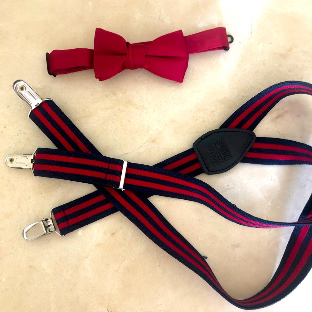 Red bow tie and suspenders set for boys